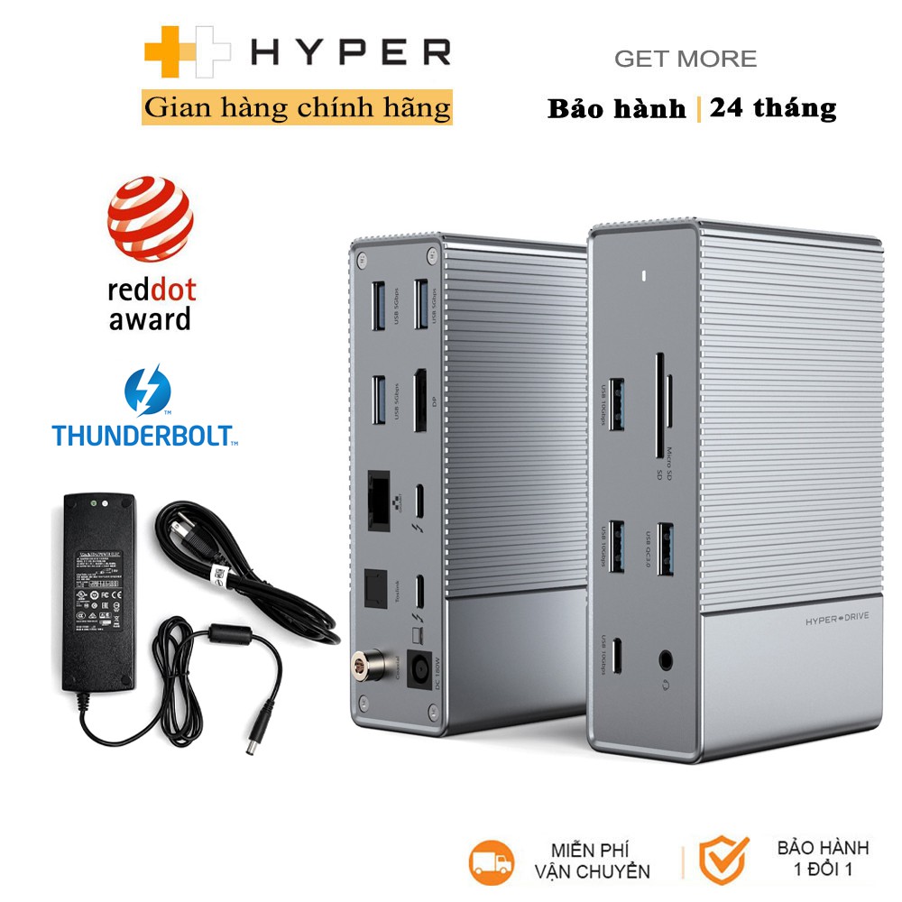 Cổng chuyển HyperDriver GEN2 16 IN 1 Thunderbolt 3 Docking Station Kiêm Bộ nguồn DC 180W For MB/Chorm/PC/Laptop -HD-G2TB