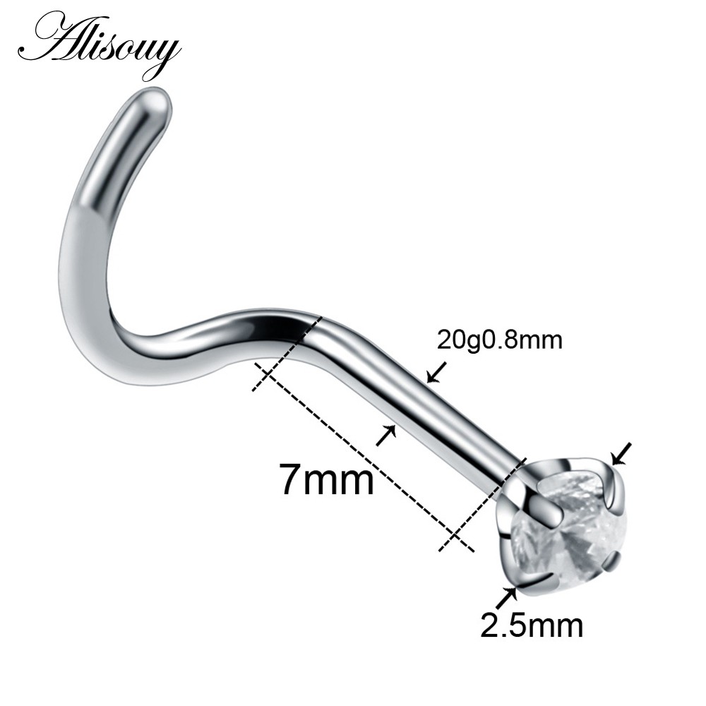 Alisouy 1 Khuyên Mũi Xoắn Ốc Bằng Thép Pha Lê