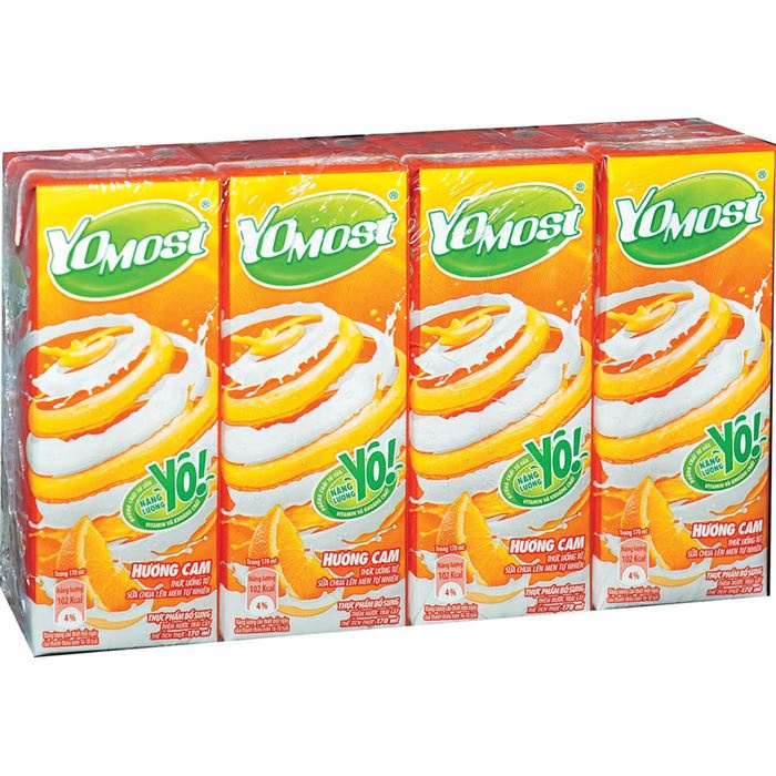 Lốc 4 hộp sữa chua uống hương dâu Yomost 170ml (hương dâu, cam, việt quất)