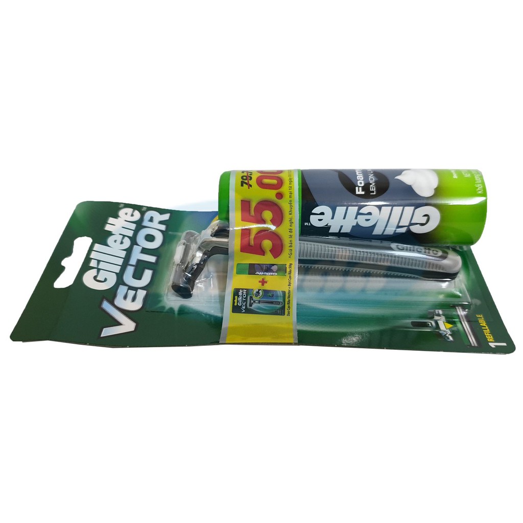 Combo dao cạo râu Gillette Vector và bọt cạo Gillette 50g