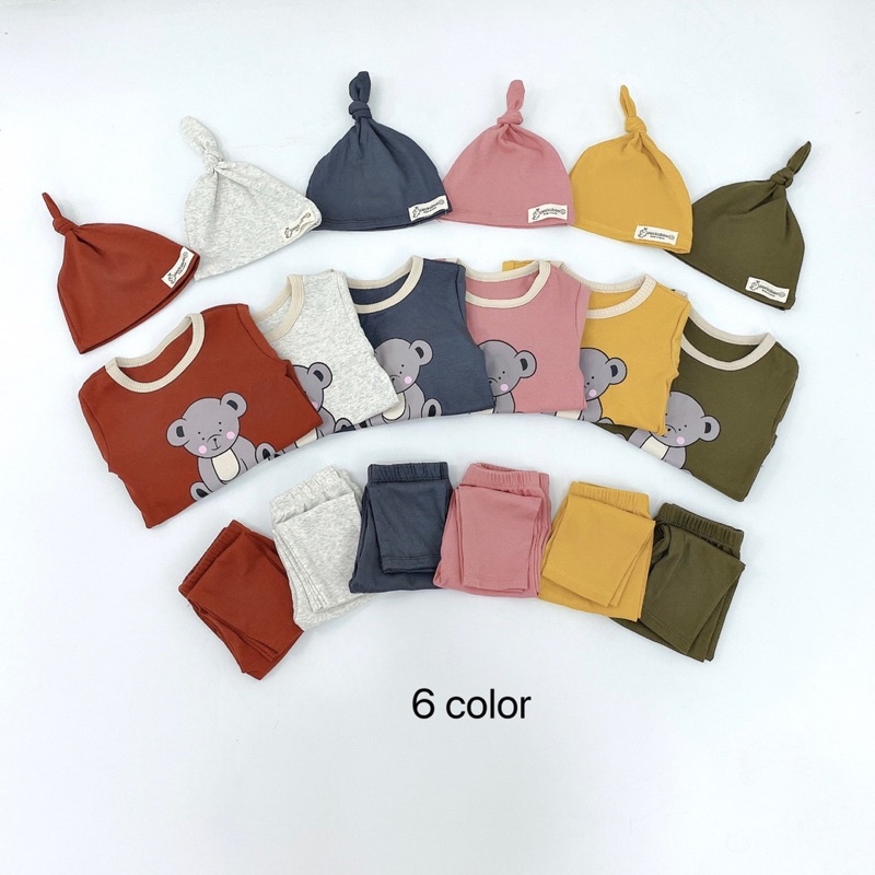 Bộ gấu kèm mũ chất cotton Hàn cao cấp co giãn 4 chiều