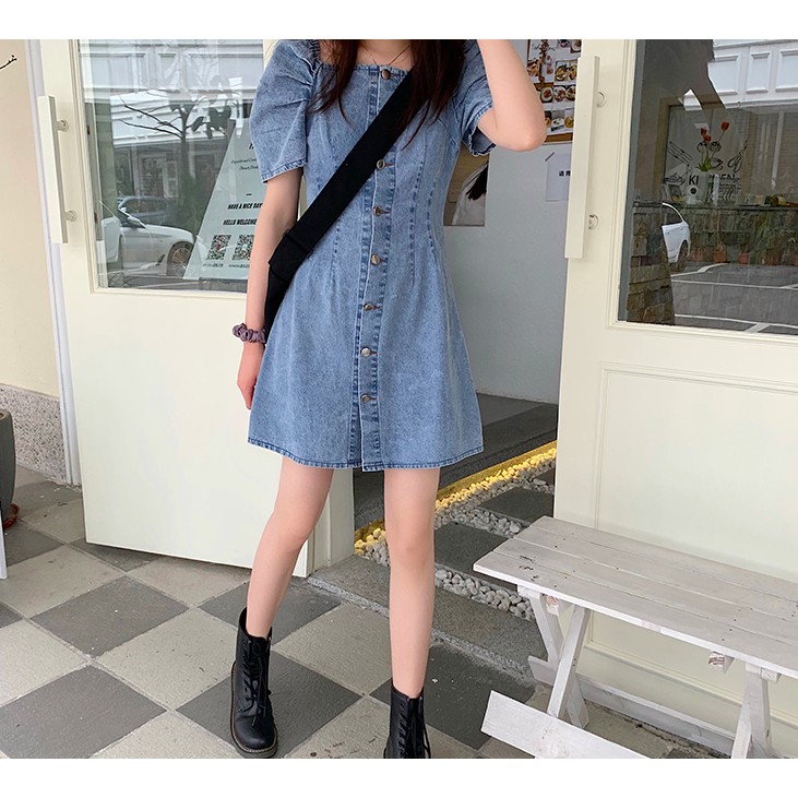 Váy bò denim mặc hai kiểu dễ thương năng động Hàn Quốc style ulzzang (đăng kèm ảnh thật)