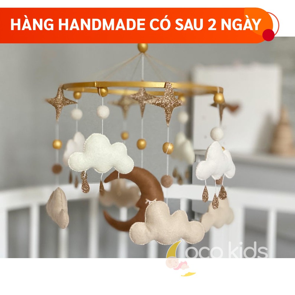 [MIỄN PHÍ THÊU TÊN BÉ] Đồ chơi treo nôi cũi cho bé kích thích thị giác ảnh thật, có nhạc tự xoay mẫu MÂY VÀ TRĂNG 3