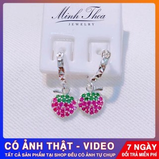 Bông tai bạc trẻ em, hoa tai bạc bé gái hình quả dâu tây đính đá đáng yêu Tuấn Thoan JEWELRY