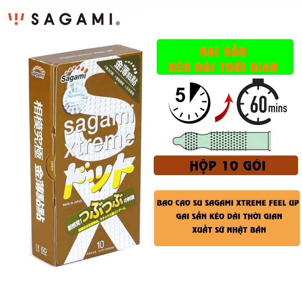 Hộp 10c Bao Cao Su Nhật Bản SAGAMI XTREME FEEL UP Gai Sần Kéo Dài Thời Gian