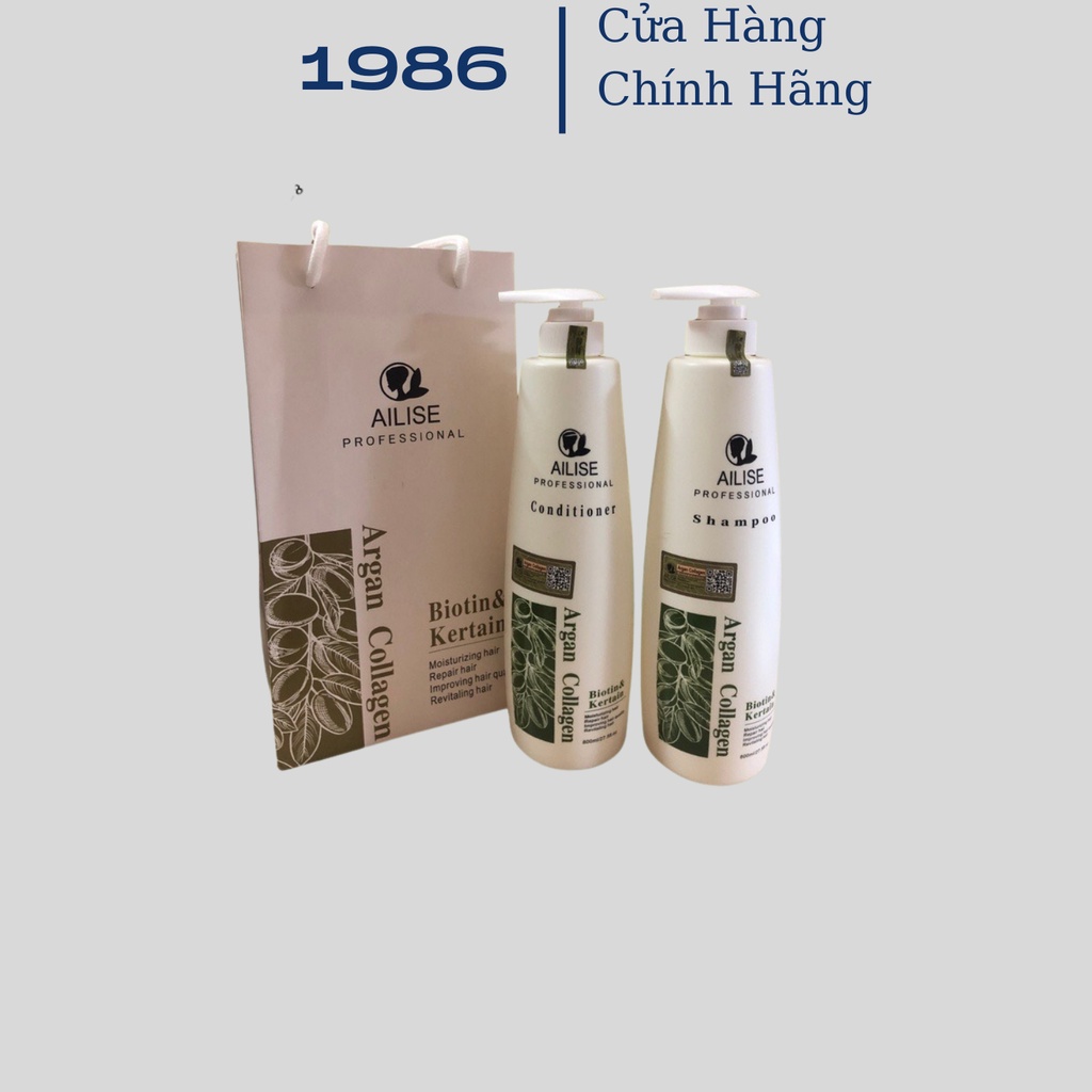 Cặp Dầu Gội Xả Ailise Argan Collagen 800ml * 2. Phục Hồi Và Giúp Nhanh Mọc Tóc, Tái Tạo Nang Tóc.Hàng Chính Hãng