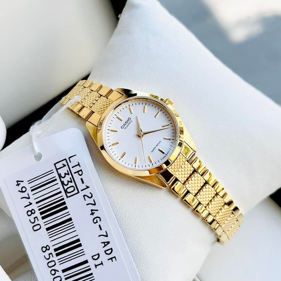 Đồng hồ Nữ Casio LTP-1274G-7A, đồng hồ chính hãng, dây vàng mặt trắng