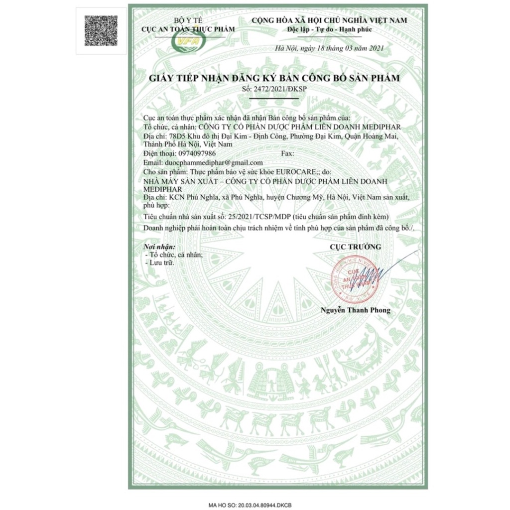 EUROCARE 100% các tinh dầu thảo dược giúp giảm ho, thông thoáng mũi họng