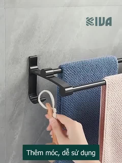 Giá Treo Khăn Nhà Tắm KIVA Chất Liệu Nhôm Hàng Không, 2 Màu Đen Và Xám Chắc Chắn Không Cần Đục Lỗ. | BigBuy360 - bigbuy360.vn