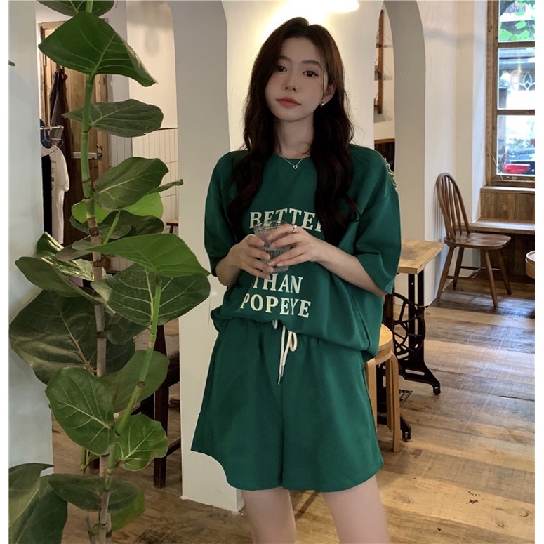 Set Bộ thể thao Nữ, Bộ đồ cotton nữ dáng rộng mùa hè