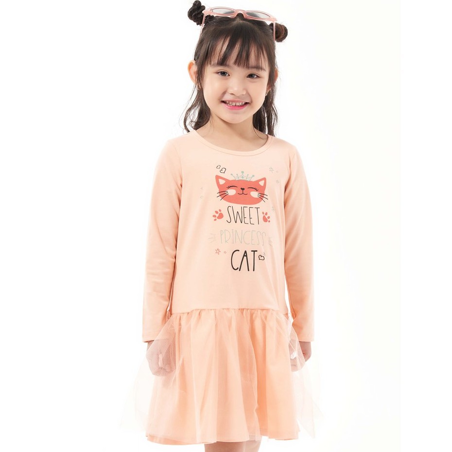 Váy bé gái dài tay chất thun cotton in hình mèo con dễ thương thời trang thiết kế cao cấp Beddep Kids Clothes GV34