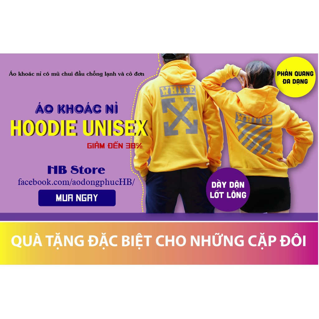 Áo Hoodie nam nữ chất nỉ PHẢN QUANG có mũ chui đầu [WHITE SỌC]