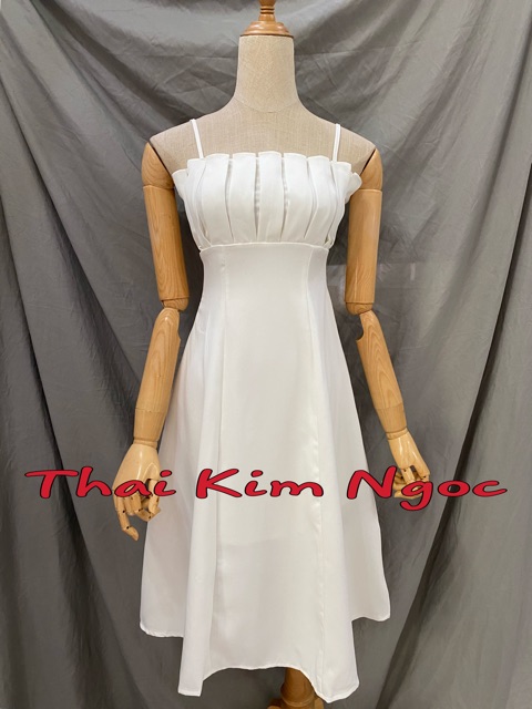 [Mã WASTMAY giảm 15% tối đa 30K đơn 150K] Đầm trắng xoè 2 dây xếp li ngực | BigBuy360 - bigbuy360.vn