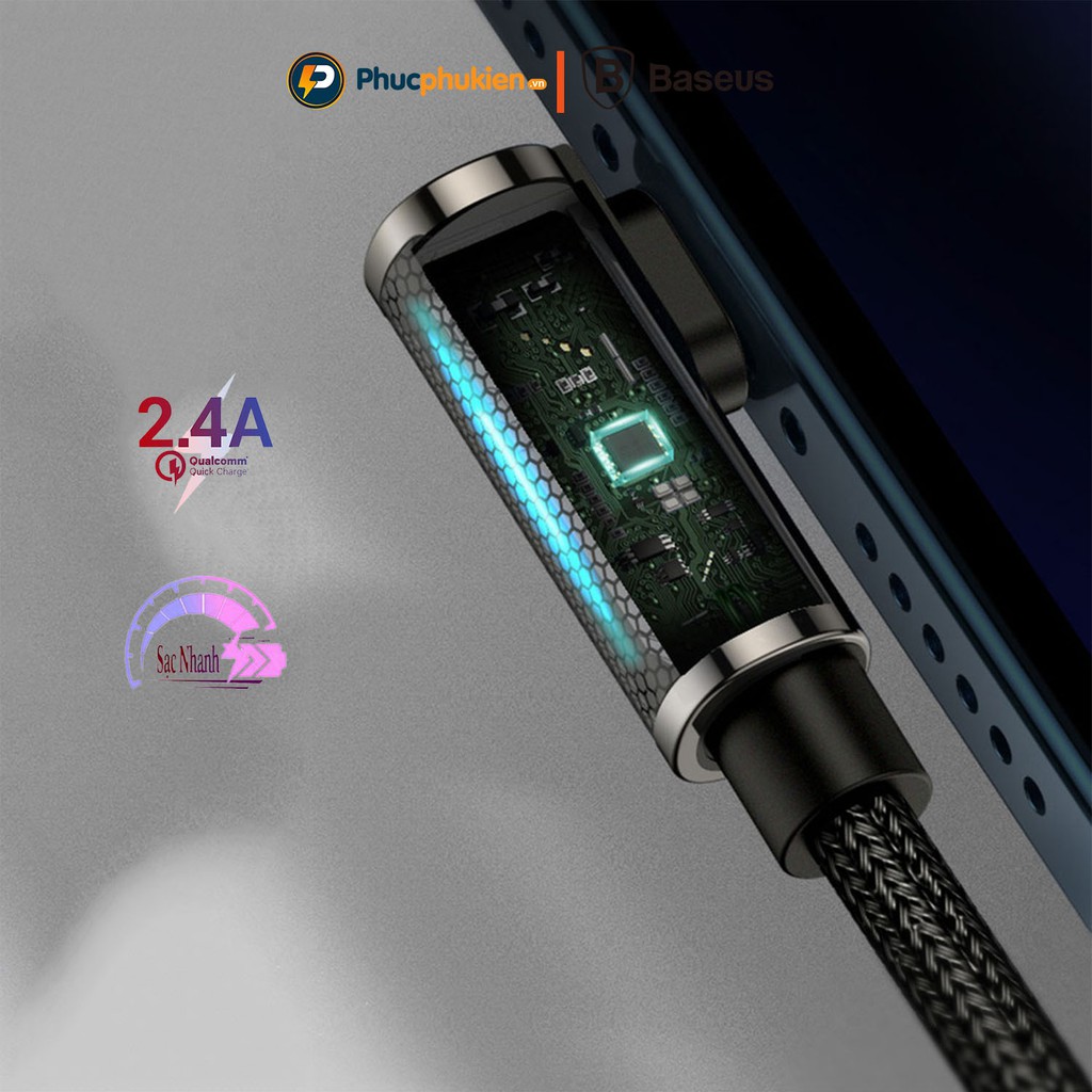 Cáp sạc 2m Baseus legend serie thiết kế đèn led chân sạc chữ L chống gẫy gập sạc nhanh 12w  - Phúc Phụ Kiện Baseus