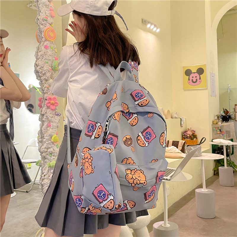 Ba Lô Đi Học Cỡ Lớn In Họa Tiết Gấu Nhỏ Phong Cách Hàn Quốc Cho Nữ Sinh Trung Học