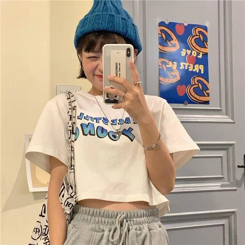 Áo thun cotton ngắn tay phong cách Hồng Kông thời trang cá tính