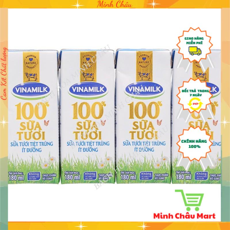 Sữa Vinamilk 180ml Có Đường/ Ít Đường/ Không Đường/ Dâu/ Socola Lốc 4 Hộp