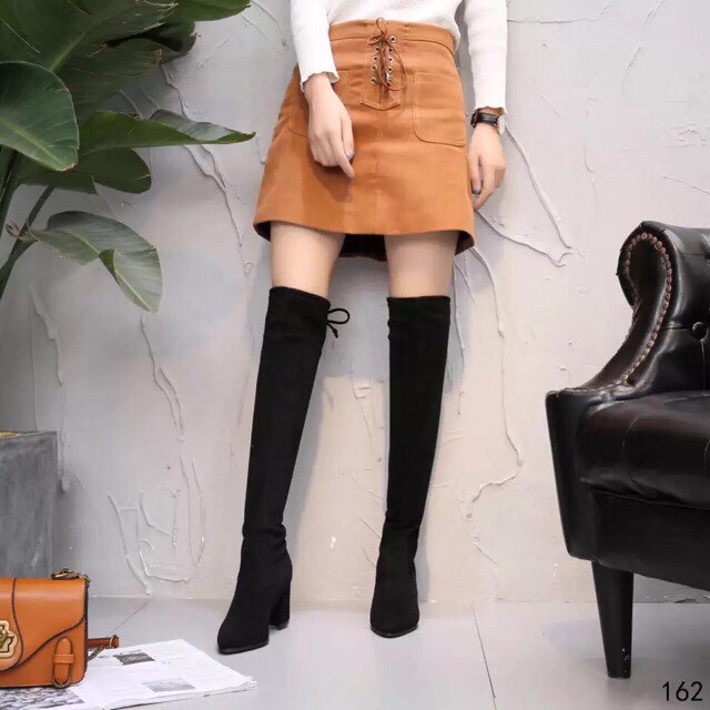 Boots nữ, bốt đùi dài da lộn đế 7cm cá tính | BigBuy360 - bigbuy360.vn