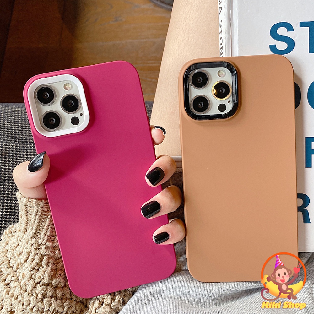 Ốp điện thoại TPU mềm chống sốc màu đỏ hồng thiết kế đơn giản thời trang cho iPhone 13 12 11 Pro Max X XS XR 8 7 Plus