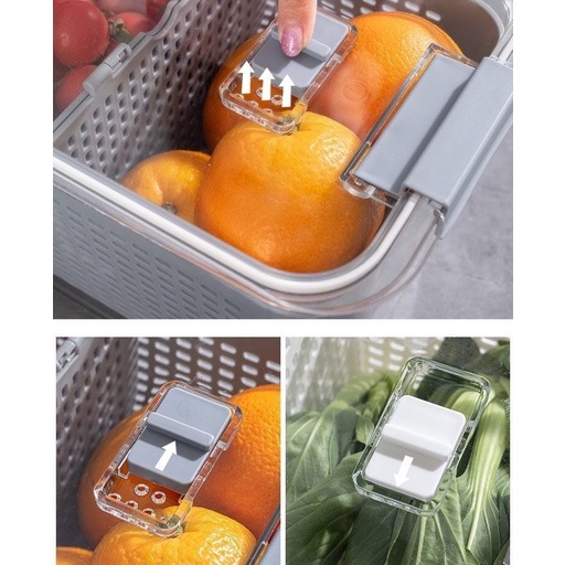 Rổ thoát nước Tủ lạnh nhà bếp kiểu Nhật 2 lớp Hộp bảo quản rau với bộ lọc Helium066