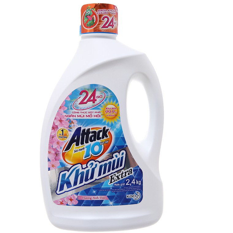 Chai Nước giặt Attack khử mùi hương hoa anh đào 2.4kg