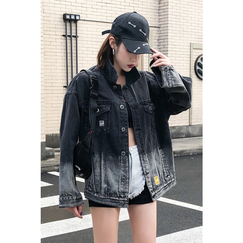 Áo Khoác Jeans Loang Ulzzang Phong Cách Unisex Cho Cả Nam Và Nữ Vải Jeans Xuất Dày Dặn
