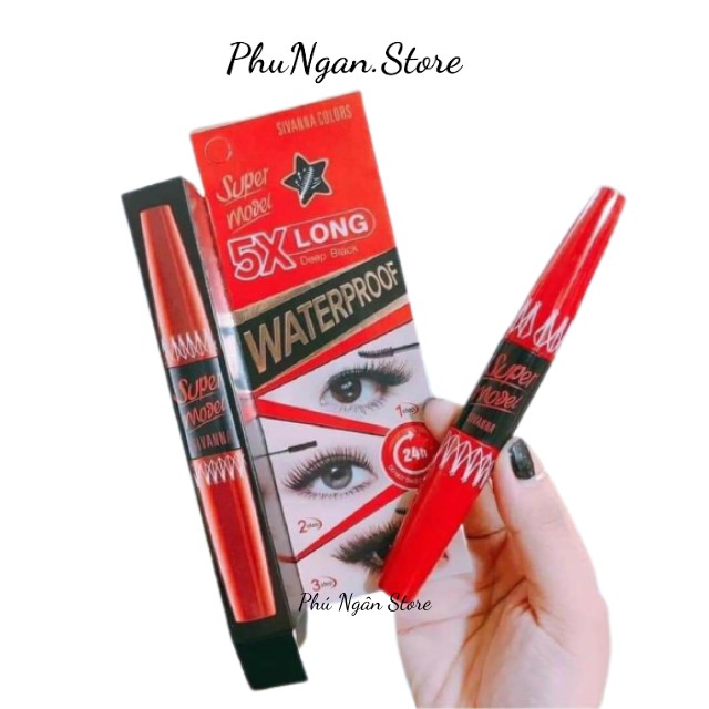 Chuốt mi/Mascara 2 đầu Sivanna Colors 5X Long Deep Black Waterproof Thái Lan