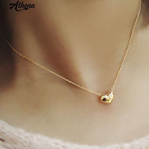 ATH_Elegant Women Lady Simple Design Gold Tone Chain Heart Love Pendant Necklace