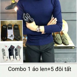 Combo áo len trơn cổ lọ + 5 đôi tất