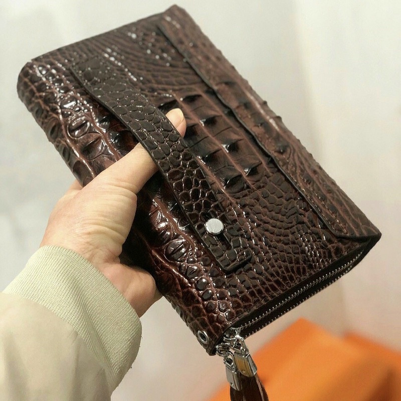 Ví Cầm Tay Da Bò Thật Dập Vân Cá Sấu Clutch Nam Cao Cấp Rẻ Đẹp - A&ESHOP 878998