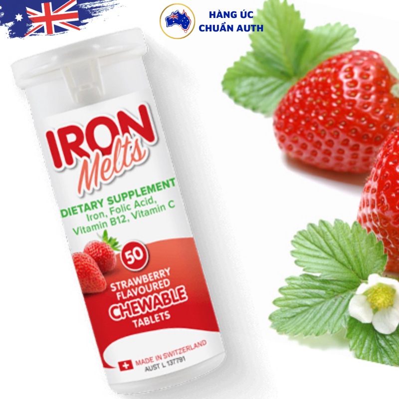Viên sắt ngậm Úc iron melts vị dâu của Úc Iron Melts 50 viên