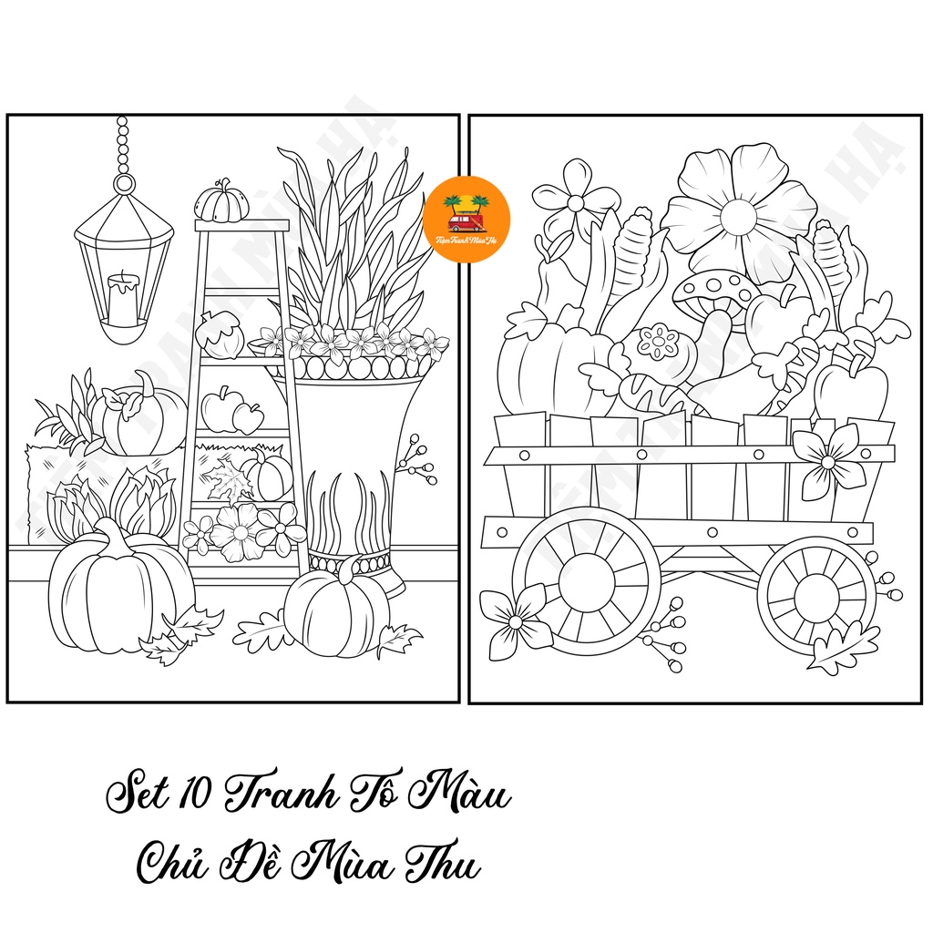 Set 10 Tờ Tranh Tô Màu Chủ Đề Mùa Thu Kích Thước A5 Dành Cho Màu Sáp, Màu Chì - Tiệm Tranh Mùa Hạ