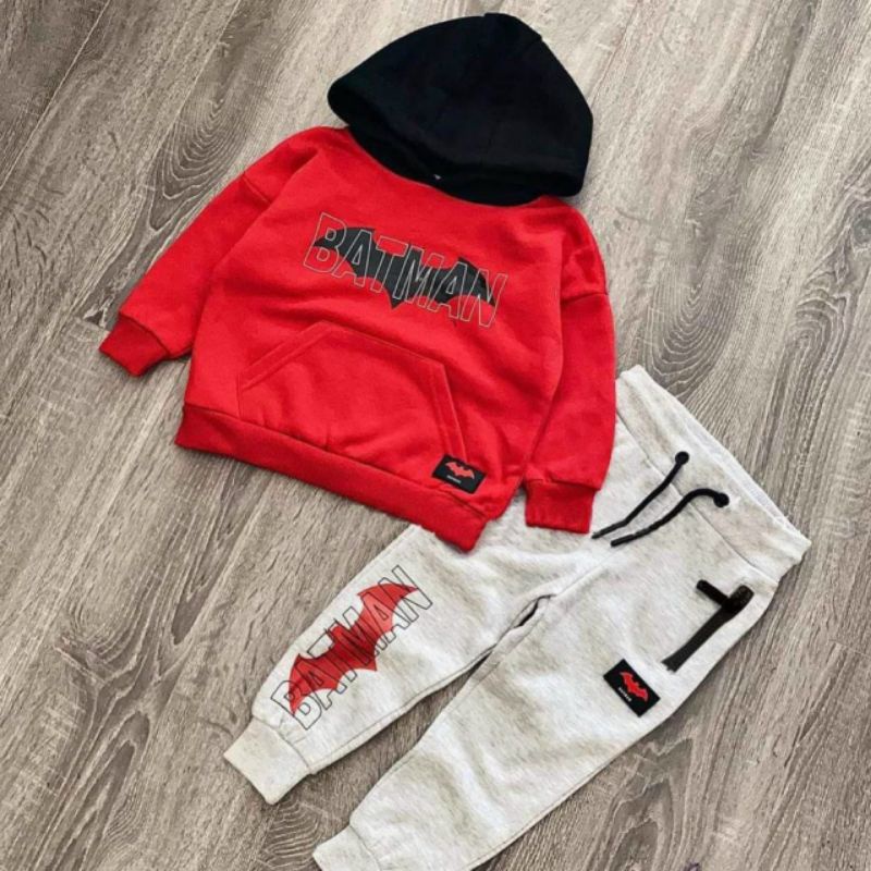 BỘ NỈ BÔNG ĐỎ BATMAN QUẦN GHI CHO BÉ TRAI