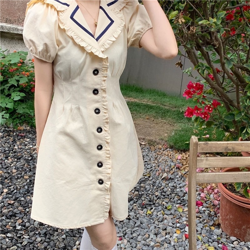 Đầm sơ mi tay phồng thiết kế mới xinh xắn thời trang theo phong cách hàn quốc cho nữ