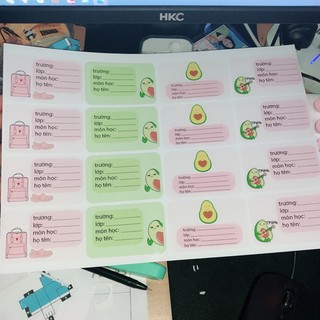 Nhãn Vở Pilu Họa Tiết Balo Dép Bơ dễ thương có keo dán sẵn