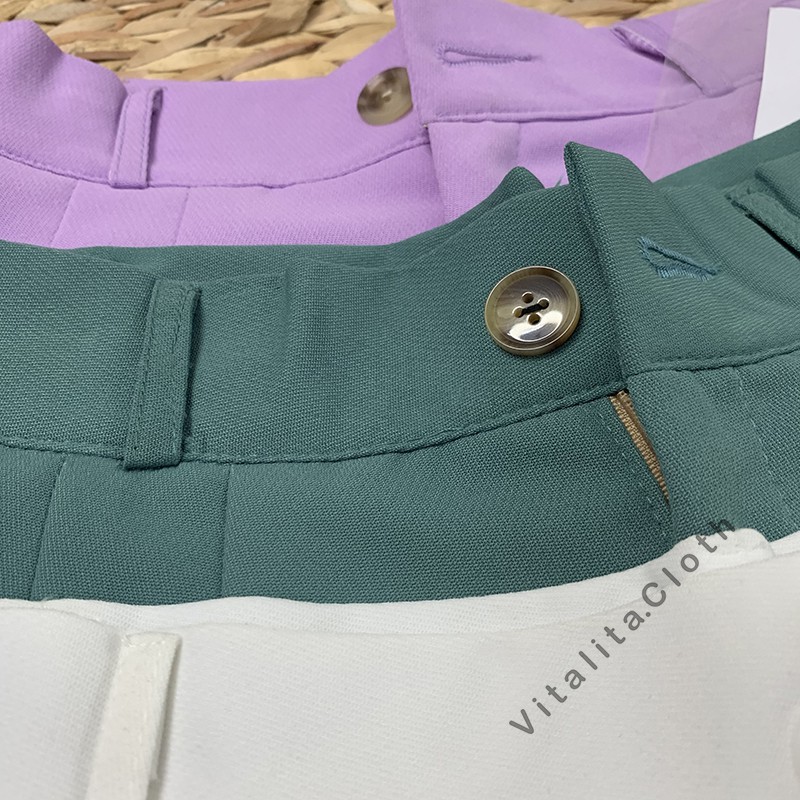 Quần Short nữ gập gấu lưng cao ống rộng màu Đen/ Trắng/ Kem/ Tím / Xanh - Mùa hè phối đồ cực xinh mặc cực mát
