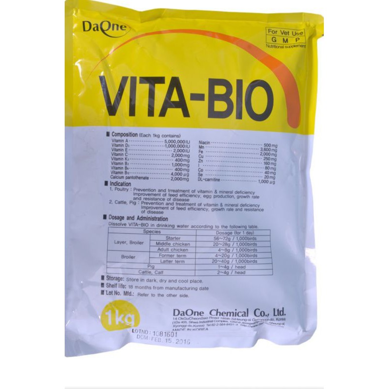 Vita Bio gói 1 kg dinh dưỡng cho vật nuôi HSD 15/03/2024