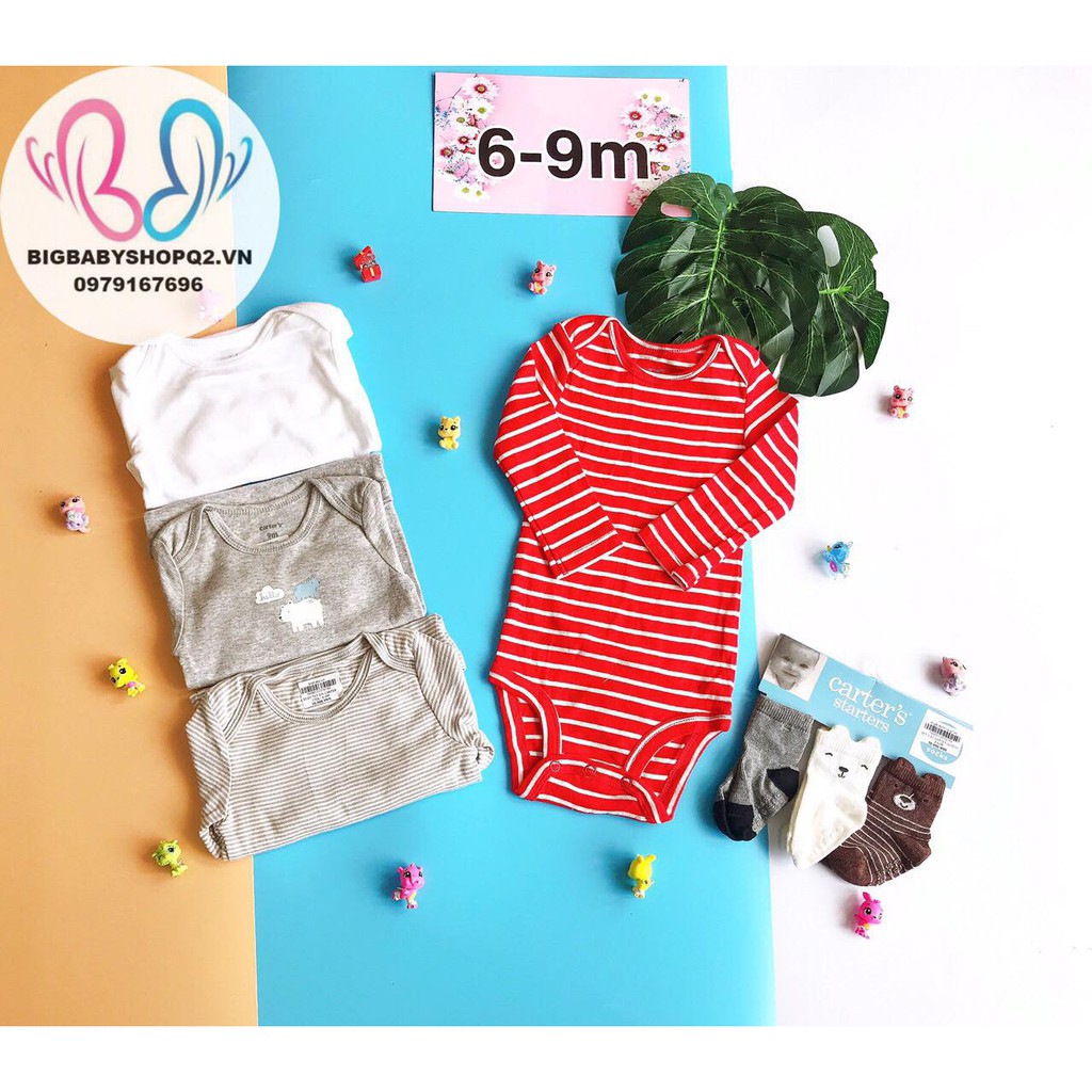 Bodysuit / Body tay dài cho bé trai, bé gái, hàng Carter made in Cambo xuất xịn, cotton rất mềm mịn