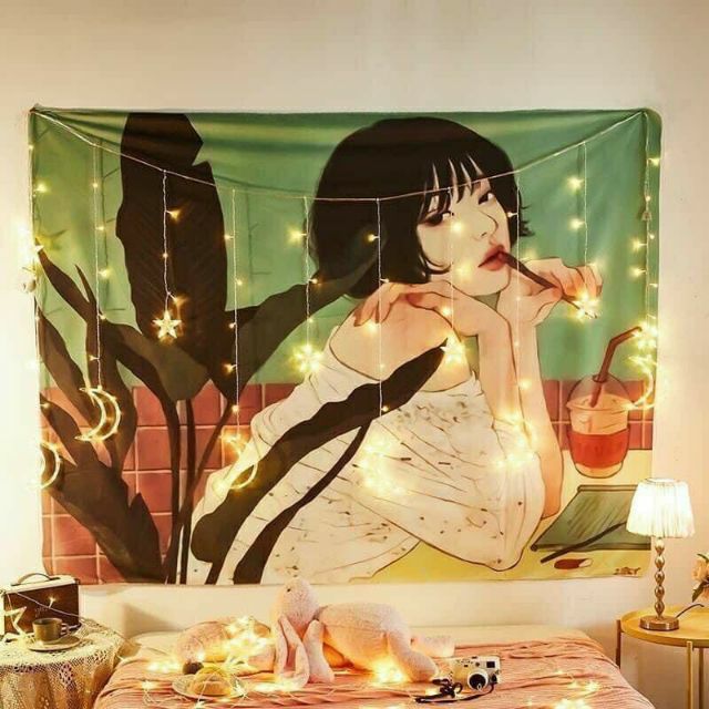 [ CÓ SẴN - RẺ VÔ ĐỊCH ] TRANH VẢI TREO TƯỜNG , THẢM DECOR TRANG TRÍ HÌNH CÔ GÁI , COUPLE ( Tặng Bộ Móc Treo Giá 35k ) | BigBuy360 - bigbuy360.vn