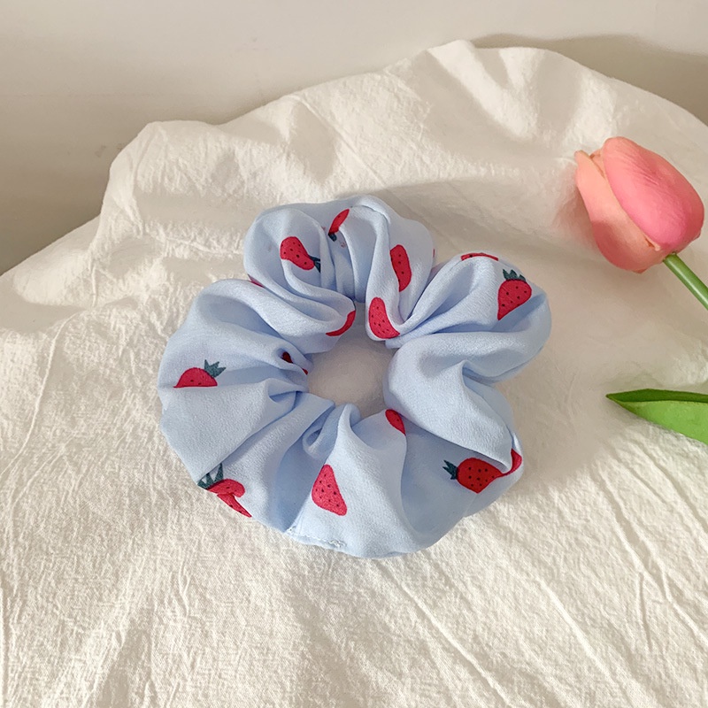 Tender afternoons Dây buộc tóc vải chiffon cao su đàn hồi họa tiết dâu tây hoạt hình phong cách Hàn Quốc đáng yêu