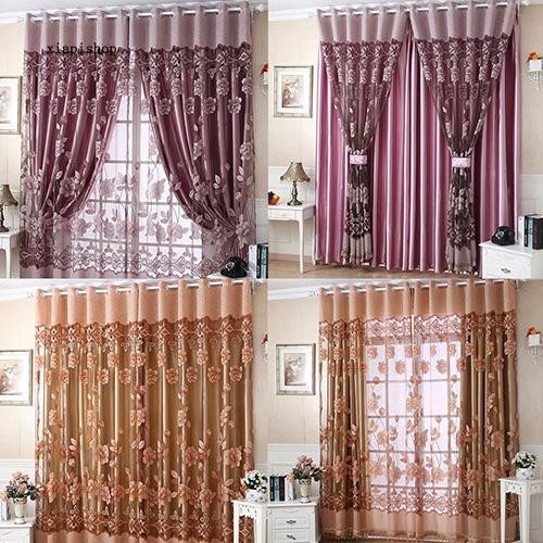 Rèm cửa vải tuyn 250cm x 10cm họa tiết hoa trang trí độc đáo