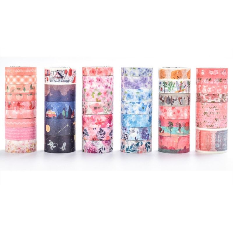 Set băng dính washi tape trang trí họa tiết hoa