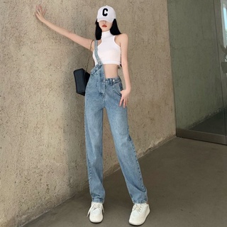 Quần yếm jeans ống rộng lưng cao thời trang dành cho nữ 2022