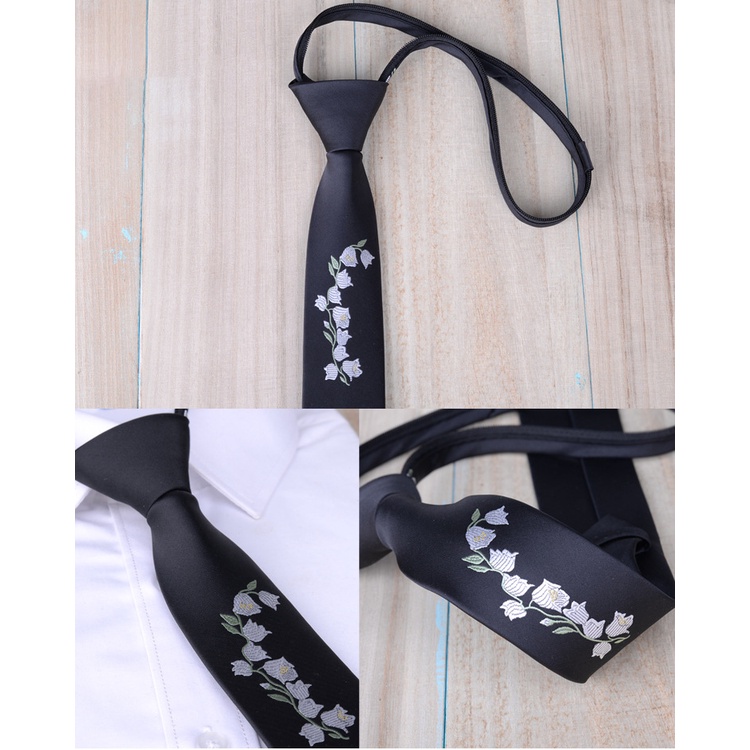 Cà vạt Nam bản nhỏ 5cm thắt sẵn có hình thêu thời trang cao cấp, cravat phong cách Hàn Quốc, Cavat dự tiệc