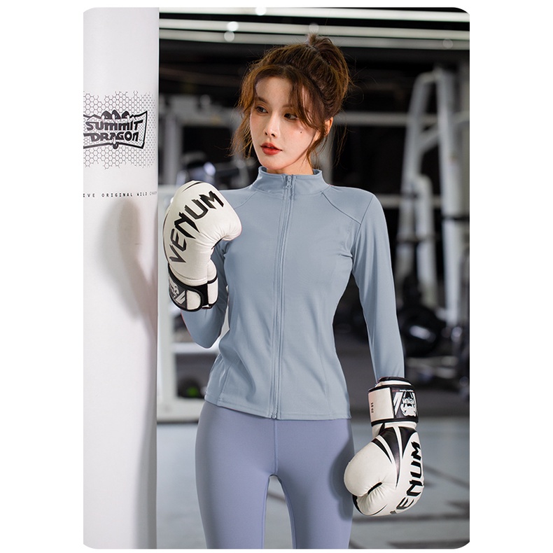 Áo Khoác Thể Thao Dài Tay Cổ Đứng Nhanh Khô Phối Khóa Kéo Phong Cách Mới Cho Nữ Cỡ S-2XL