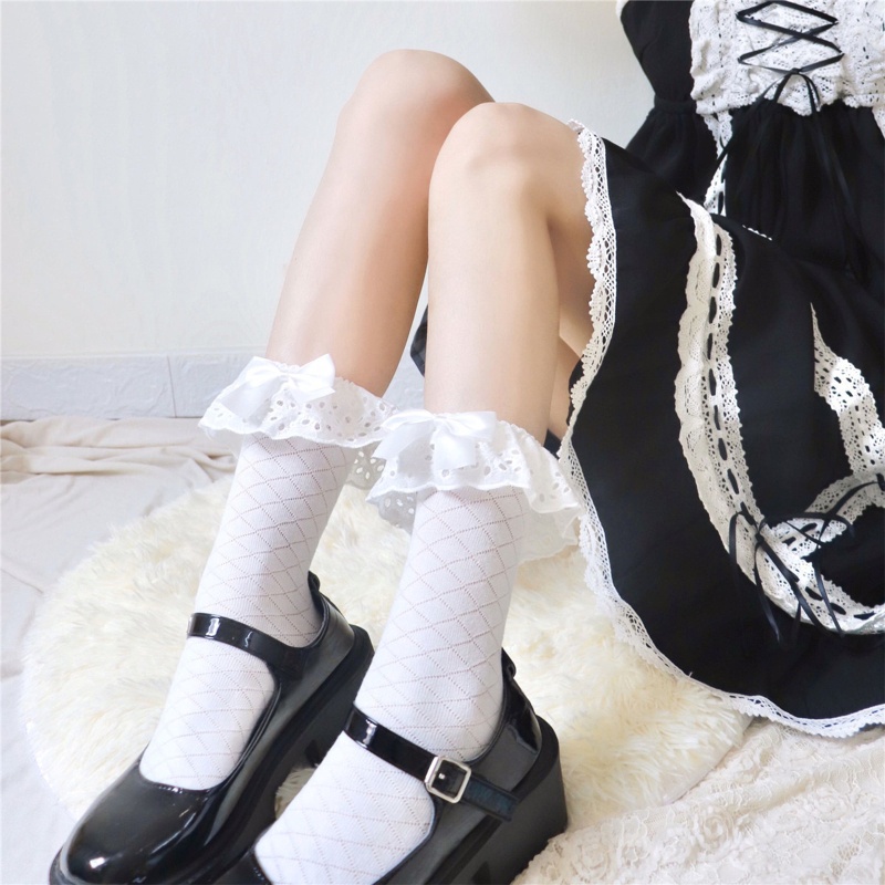 Vớ Ren Nhún Bèo Ngọt Ngào Thời Trang Lolita Cho Nữ