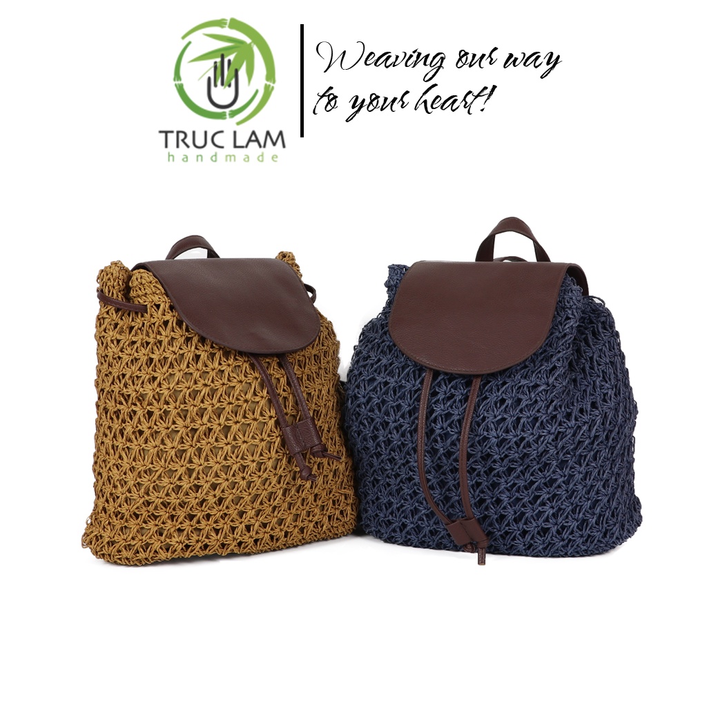 Balo Cói Thời Trang Nữ Nắp Da – Trúc Lâm Handmade