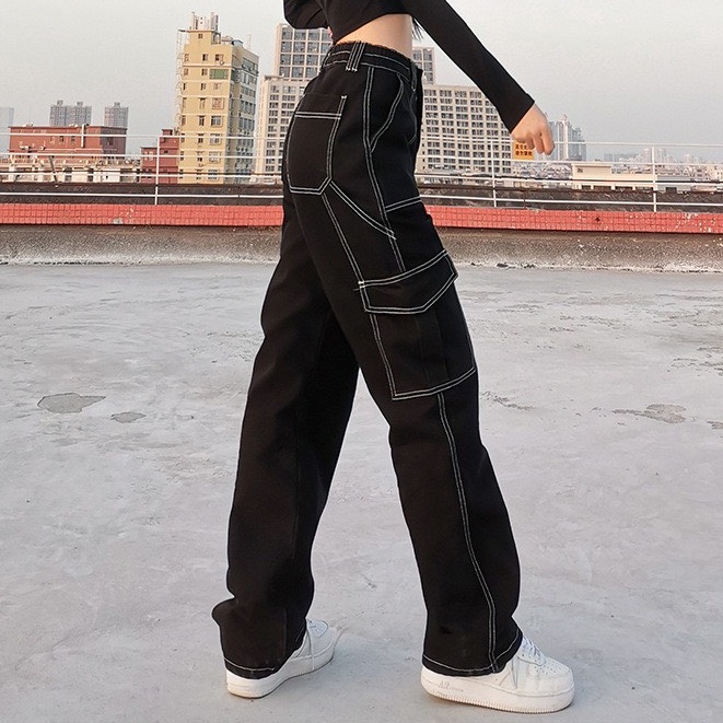 Quần jeans dài cạp cao. quần jeans ống rộng phong cách Hiphop_j23