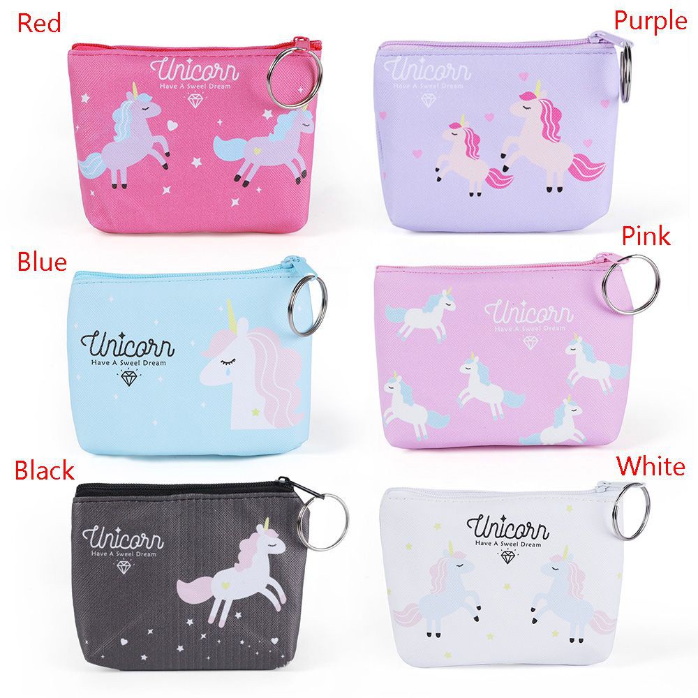 Ví đựng tiền xu / chìa khóa có khóa kéo họa tiết kỳ lân nhiều màu sắc xinh xắn cho nữ
