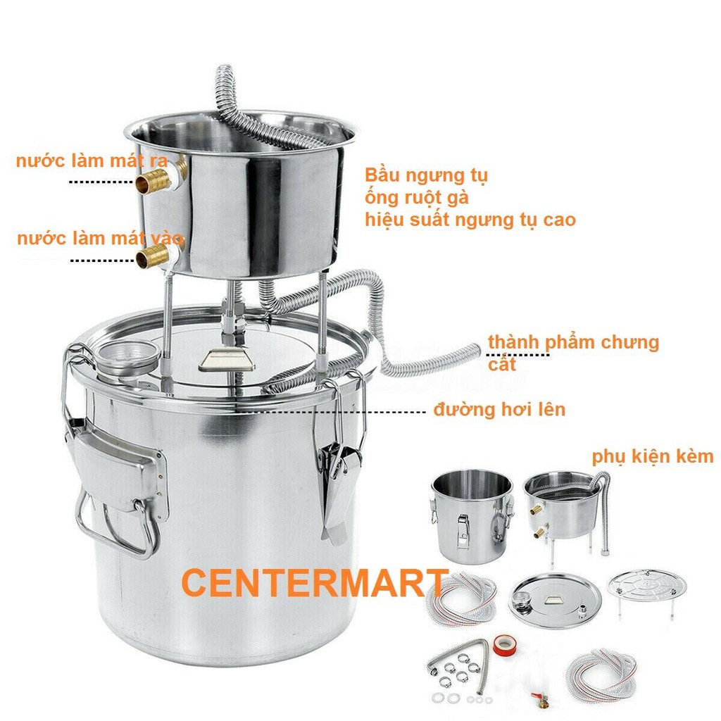 Nồi chưng cất inox 10  lít -  chưng cất tinh dầu nước hoa hồng